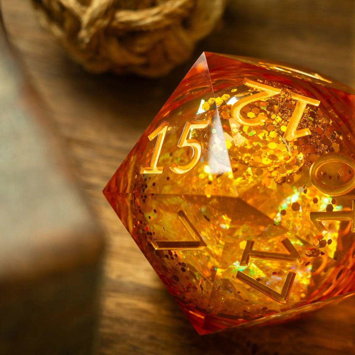 Massive Gold And Glitter Fireball Liquid Core 95MM Chonk Handmade Resin Dice And Box
