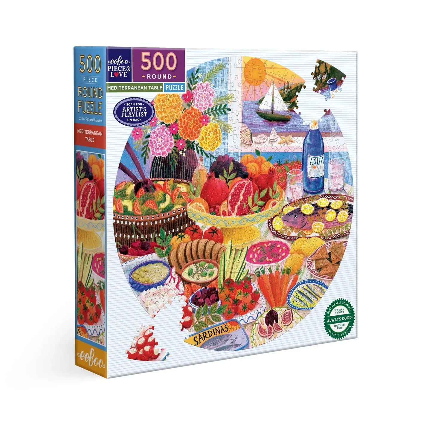 Mediterranean Table 500 Piece Round Jigsaw Puzzle eeBoo