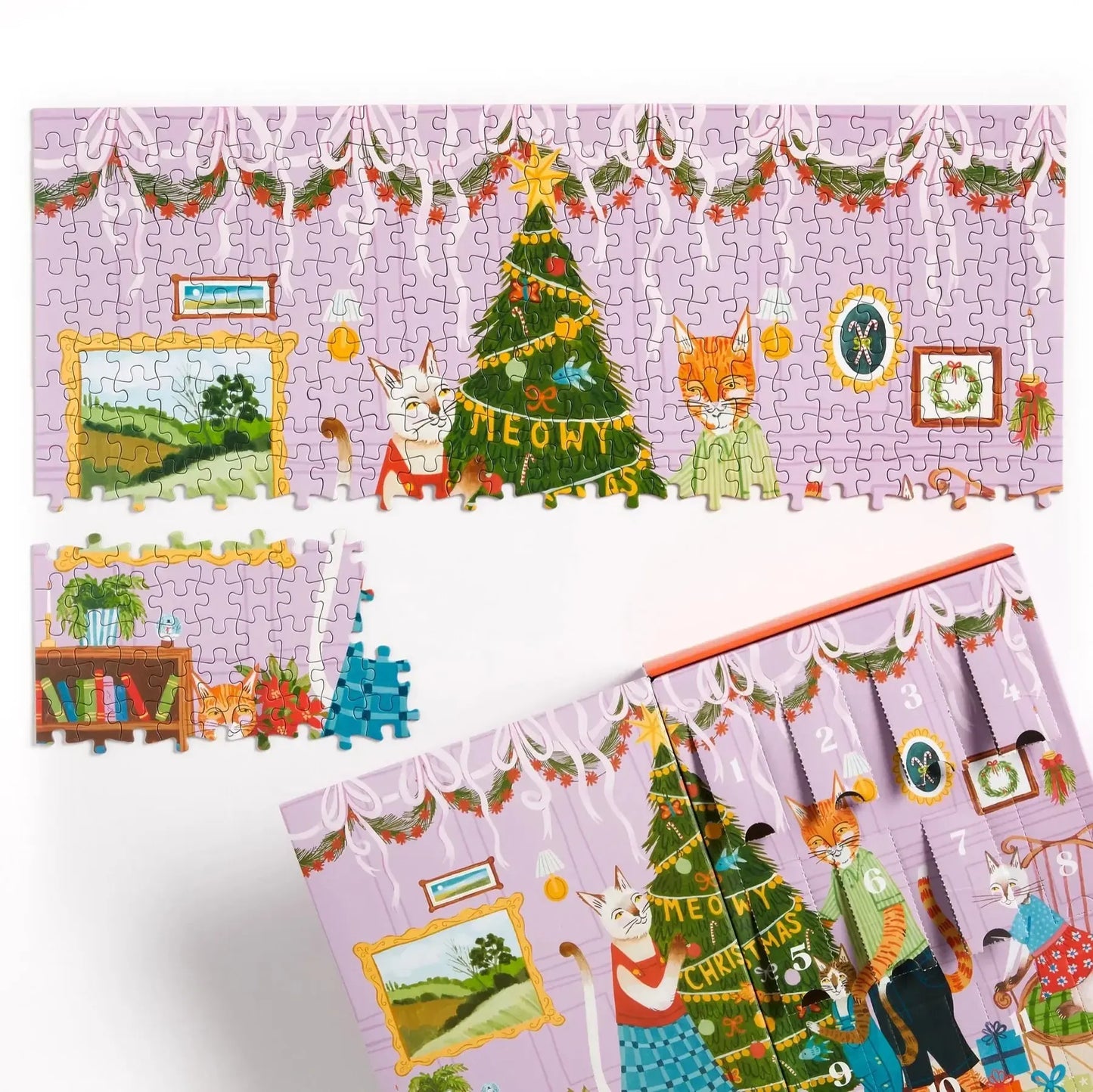 Meowy Christmas 12 Days of Puzzles 500 Piece Countdown Jigsaw Puzzle Galison