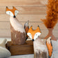 SET OF TWO RECYCLED WOOD AND IRON FOXES