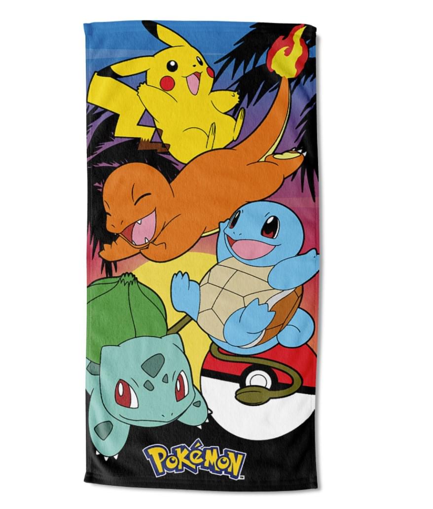 NORTHWEST Pokemon Beach Towel, Soft Cotton 30"x60", Sunset Color, Pikachu Charmander Squirtle Bulbasaur, Model 720