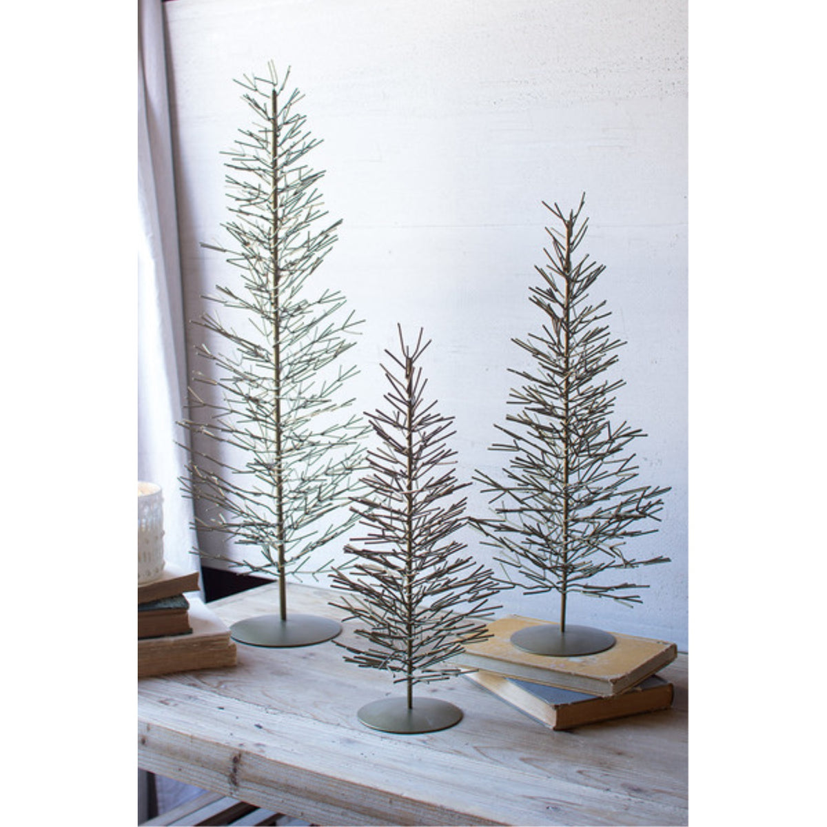 Set Of Three Antique Brass Wire Trees