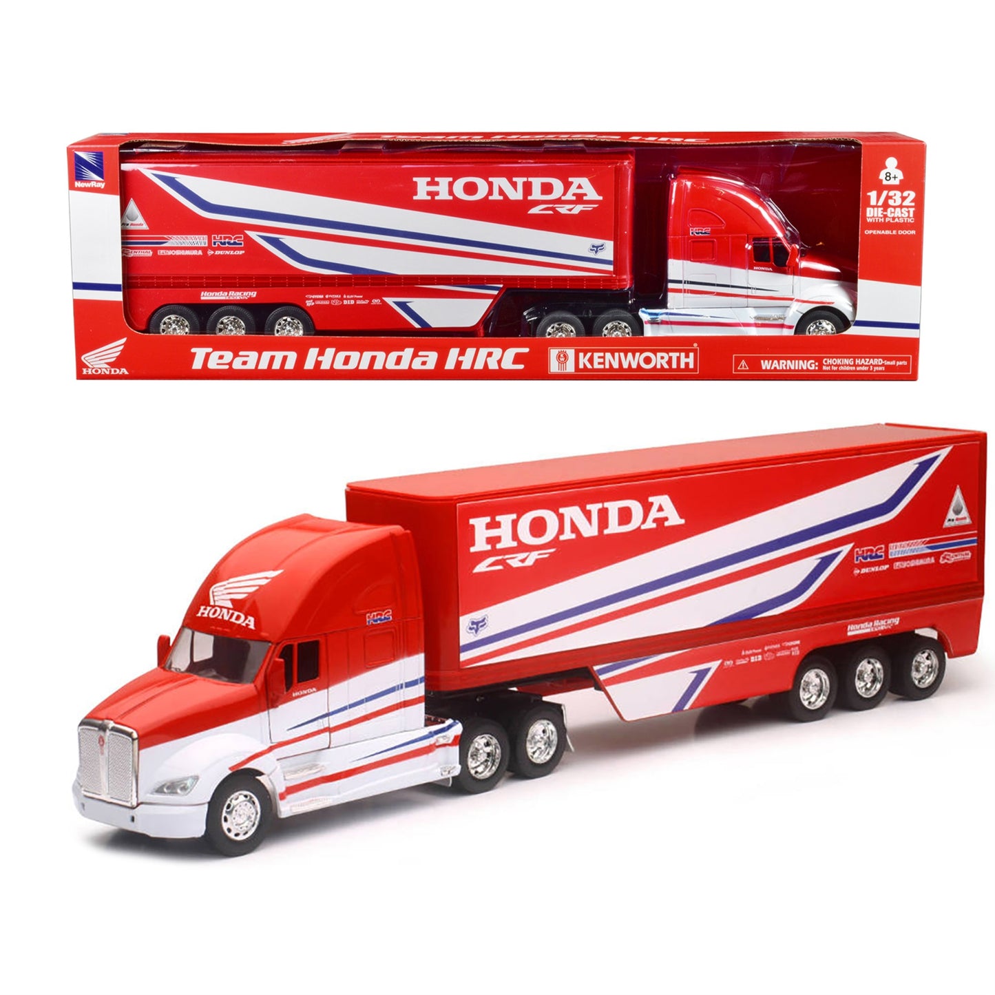 Kenworth Semi-Truck Red And White ''Team Honda Hrc'' 1/32 Diecast Model By New Ray