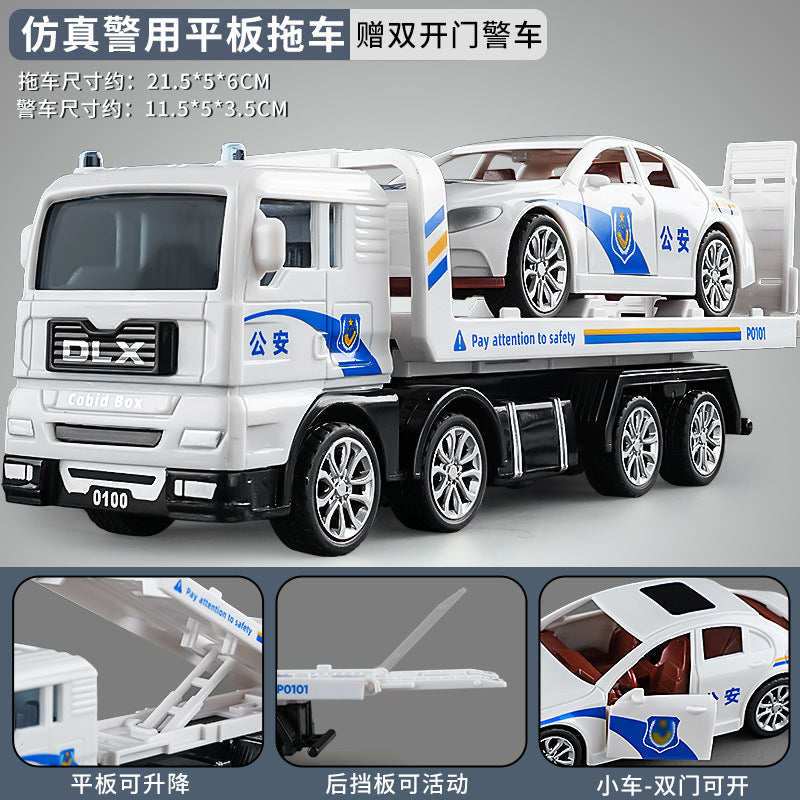Delixin Kidsren's Rescue Trailer Artificial Flatbed Transporter Car Baby Educational Model Boy Toy Car