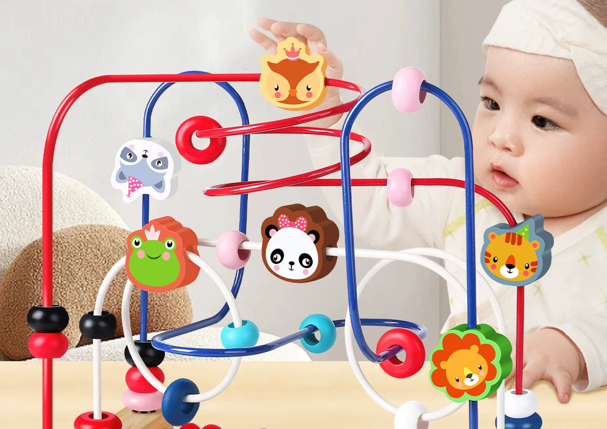 Children's Wooden Multi-Functional Threading Large Bead Color Recognition Early Education Building Blocks Matching Parent-Child Interactive Educational Toys