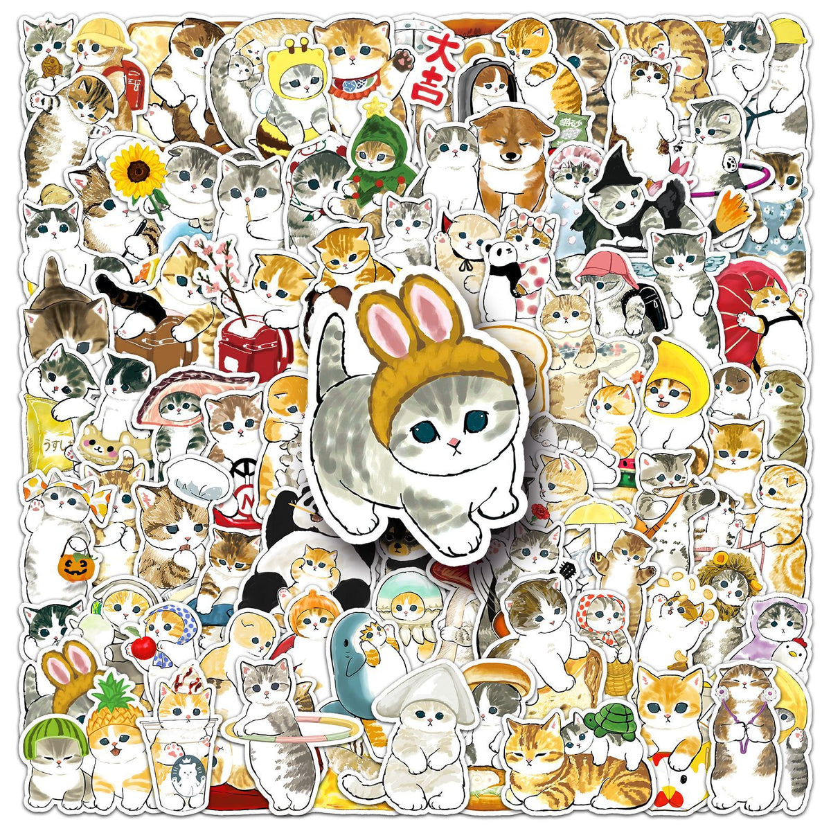 100 hand-painted kitten stickers cartoon cute Q version animal graffiti notebook stationery stickers goo card decoration
