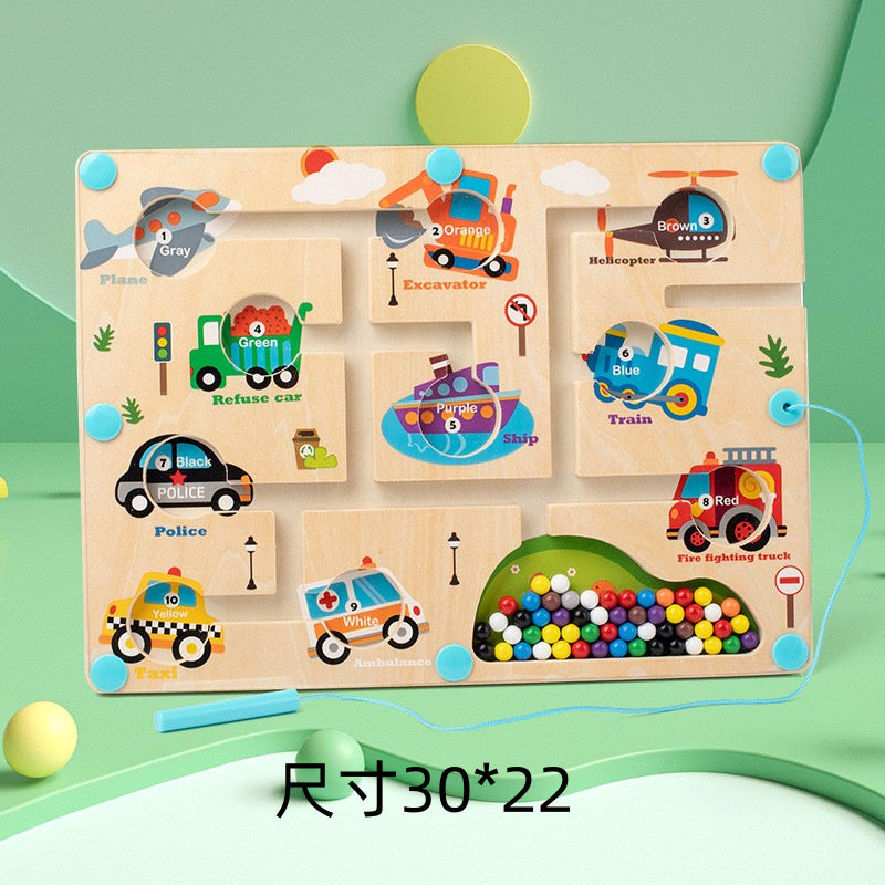 Cross-border children's magnetic maze walking ball toys early education 3 to 6 years old pen concentration wooden ball educational toys