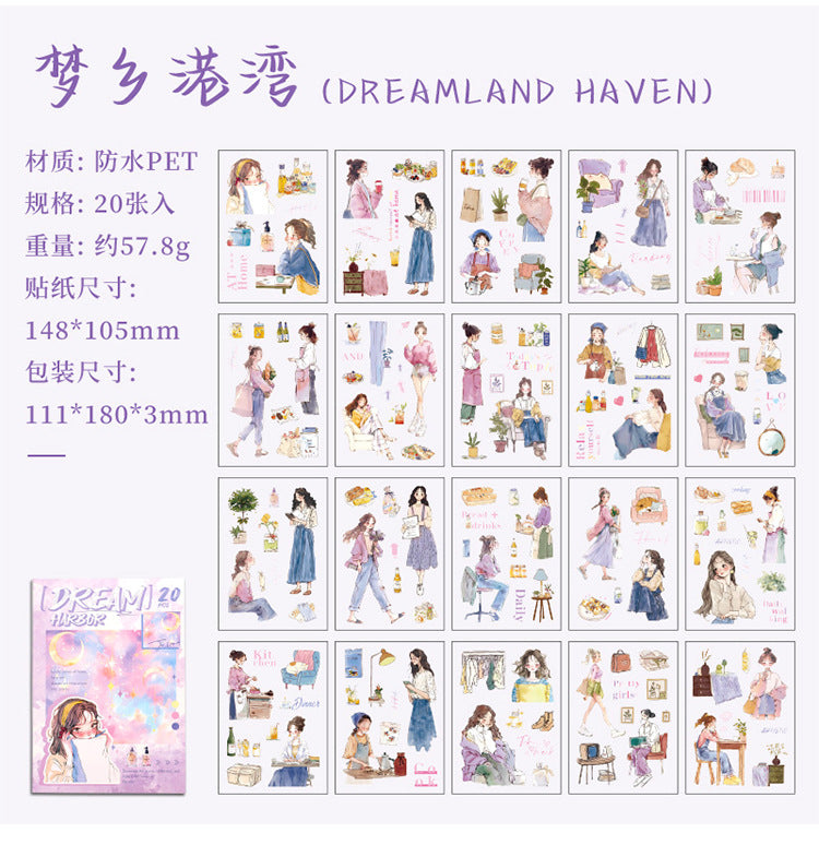 ZABC cross-border die-cut PET sticker book chasing ordinary series 20 characters life hand account collage stickers