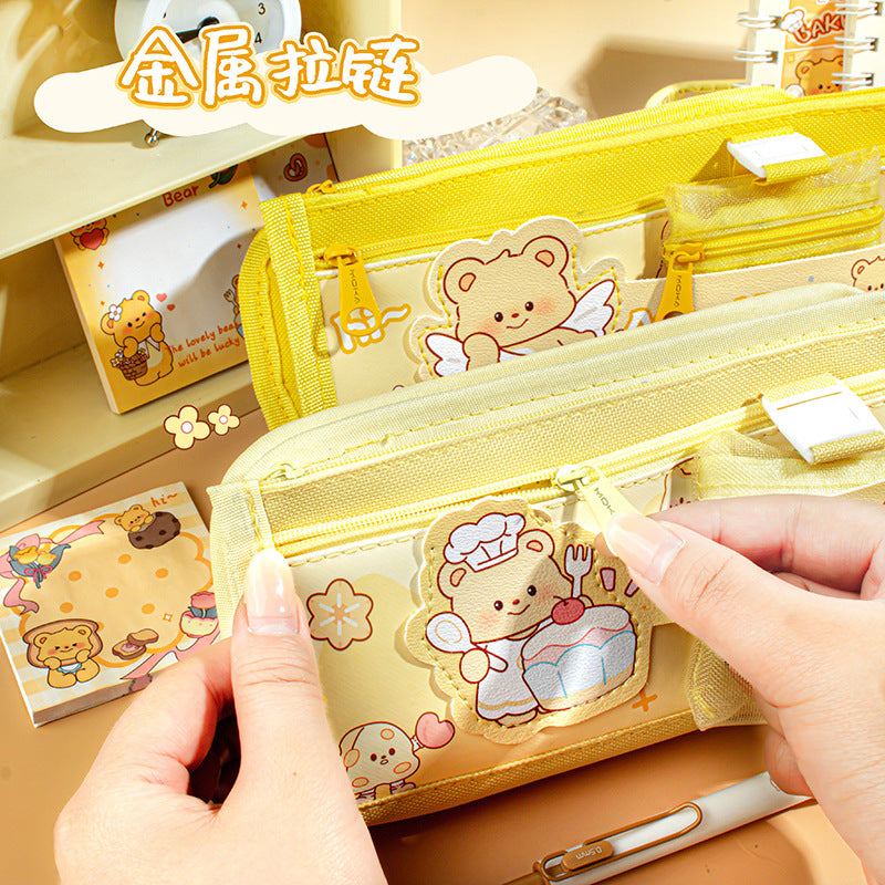 2026 New Pencil Case, Bear Coin Purse Pencil Case, Large Capacity Layered Pencil Box, Stationery Bag, Cute Student Style