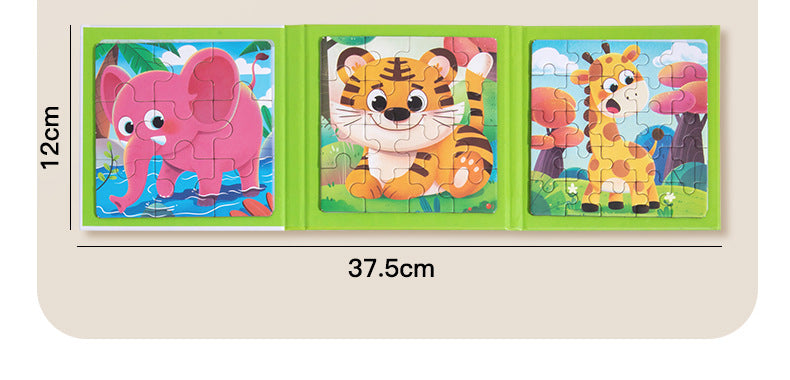 Cross-border children's three-in-one advanced folding magnetic jigsaw puzzle kindergarten baby puzzle early education enlightenment block jigsaw puzzle