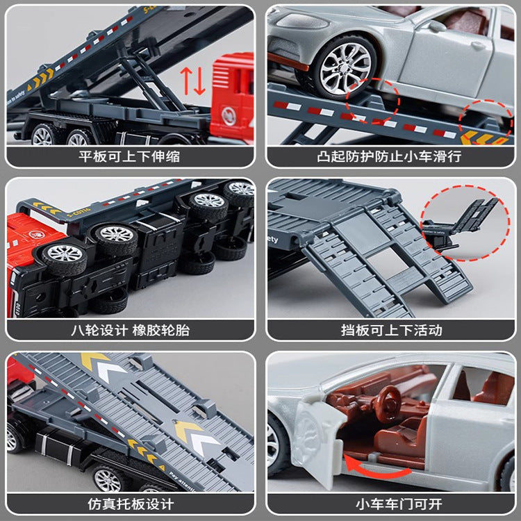 Delixin Kidsren's Rescue Trailer Artificial Flatbed Transporter Car Baby Educational Model Boy Toy Car