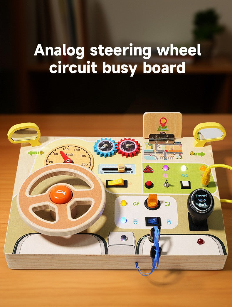 Children's Montessori Early Education Simulation Driving Steering Wheel Digital Switch Light Sound Busy Board Science and Education Aids Educational Toys