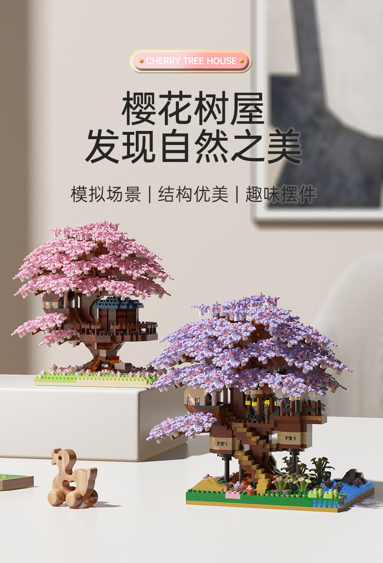 Wow, custom cherry tree building blocks assembled children's toys boys and girls Valentine's Day gift Jihui M2109
