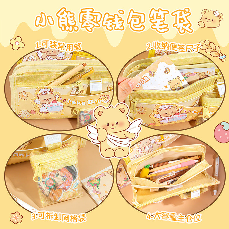 2026 New Pencil Case, Bear Coin Purse Pencil Case, Large Capacity Layered Pencil Box, Stationery Bag, Cute Student Style