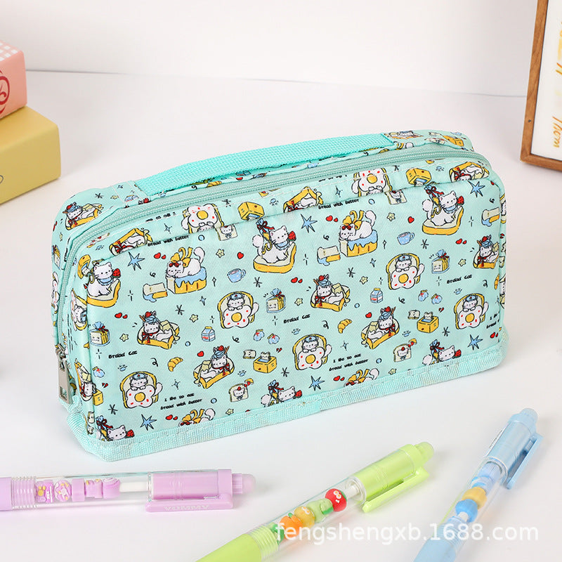 Ins New Toast Cat Foldableing Pencil Bag High-Looking Cute Girl Heart Student Pencil Stationery Box Storage Bag