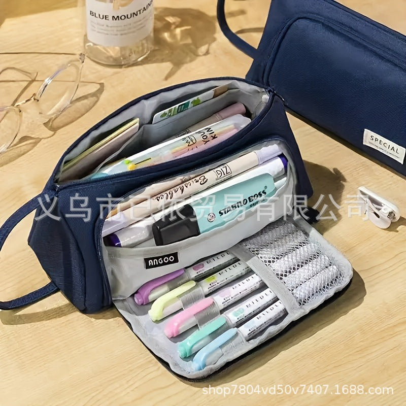 Triangular Large-Capacity Pencil Case and Stationery Box, Thickened Partitioned Storage Student Stationery Bag for Primary, Middle, and High School Students Wholesale