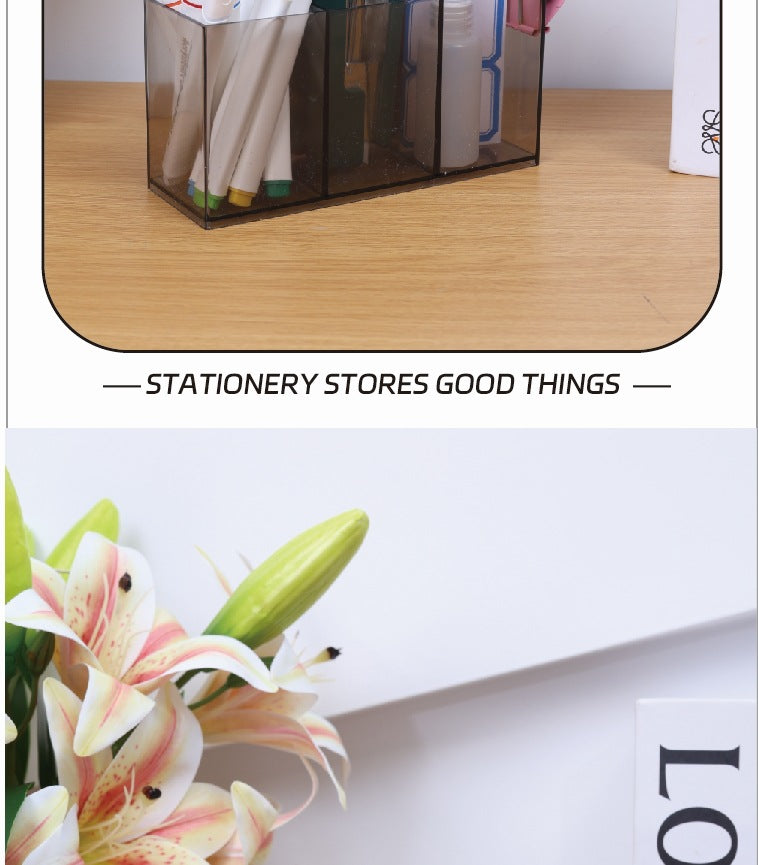 Multifunctional Acrylic Pen Holder Transparent Desktop Storage Box Pen Holder Office Stationery Compartment Storage Box Large Capacity