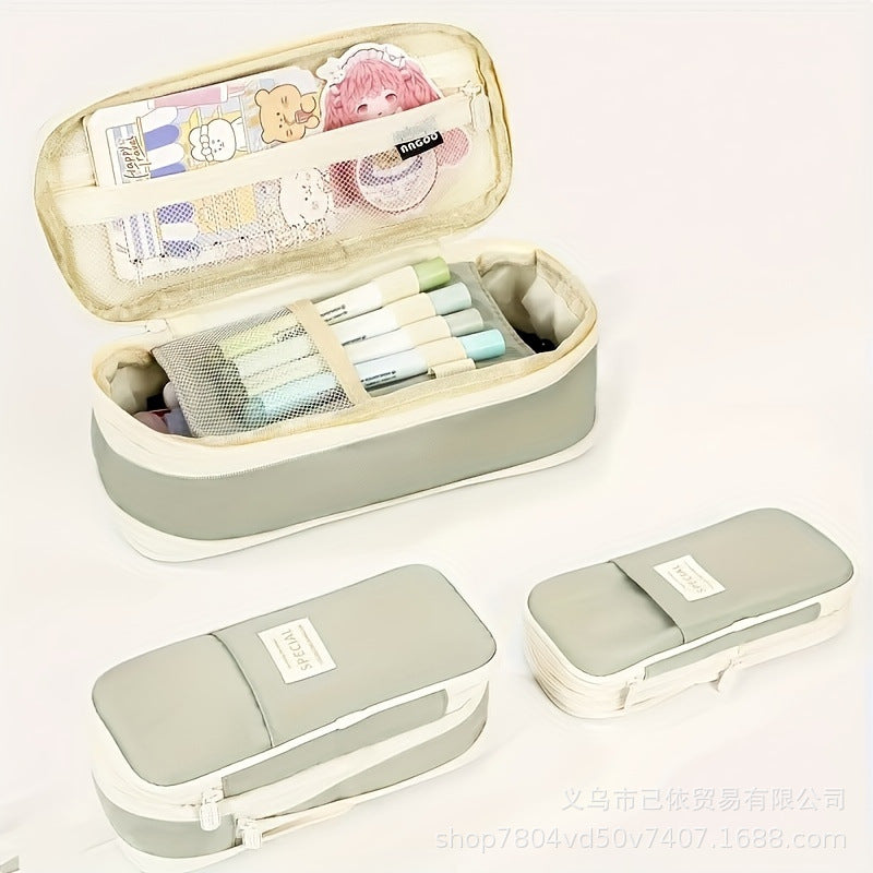 Large-Capacity Retractable Pencil Case Stationery Box in Japanese and Korean Style, Macaron Color, Upgraded Version for Primary and Secondary School Students, in Stock
