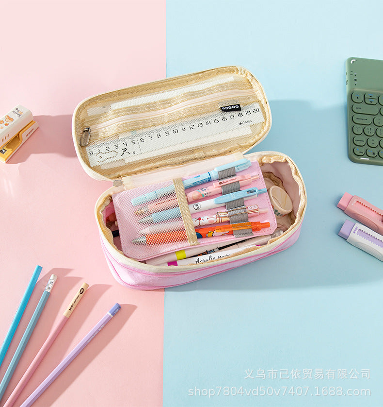 Large-Capacity Retractable Pencil Case Stationery Box in Japanese and Korean Style, Macaron Color, Upgraded Version for Primary and Secondary School Students, in Stock