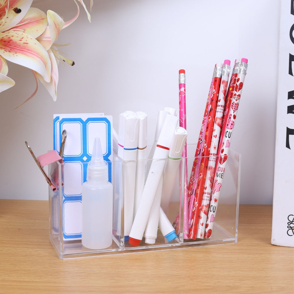 Multifunctional Acrylic Pen Holder Transparent Desktop Storage Box Pen Holder Office Stationery Compartment Storage Box Large Capacity
