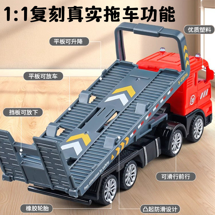 Delixin Kidsren's Rescue Trailer Artificial Flatbed Transporter Car Baby Educational Model Boy Toy Car