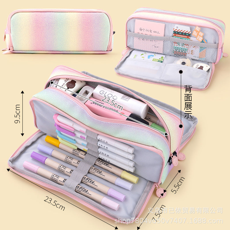Large-Capacity Retractable Pencil Case Stationery Box in Japanese and Korean Style, Macaron Color, Upgraded Version for Primary and Secondary School Students, in Stock