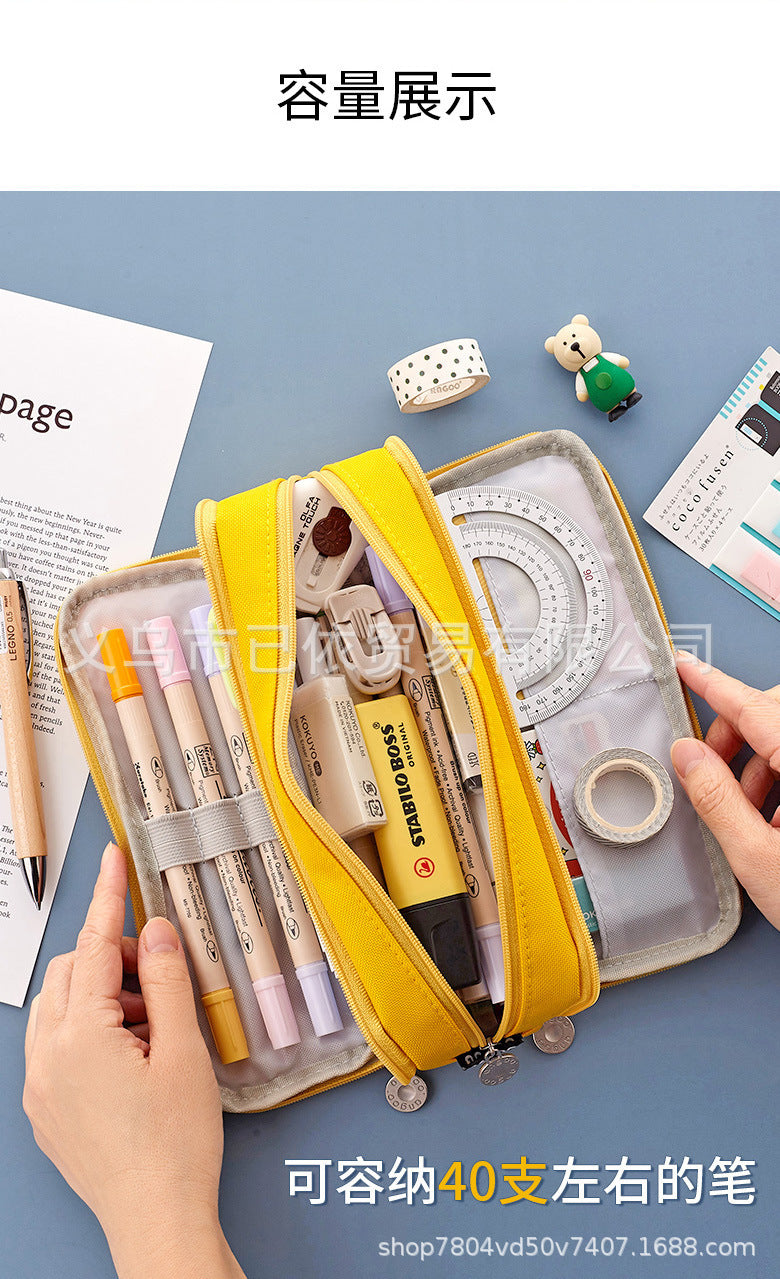 Oxford Cloth Pencil Case with Large Capacity and Multi-Layer Design, Stationery Box for Primary and Secondary School Students, High Aesthetic Value, Simple and Waterproof, Direct from the Source Factory