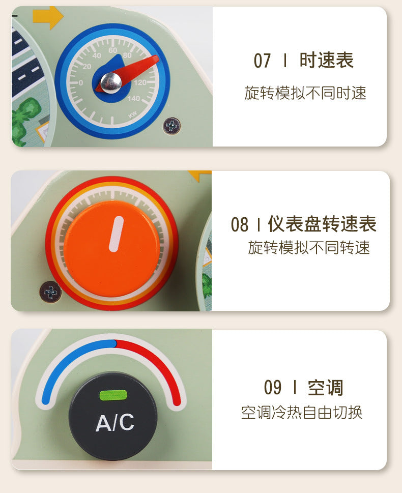 CECPC Montessori Children's Simulated Steering Wheel Busy Board Switch Led Light Busy Board Early Education Educational Wooden Toys