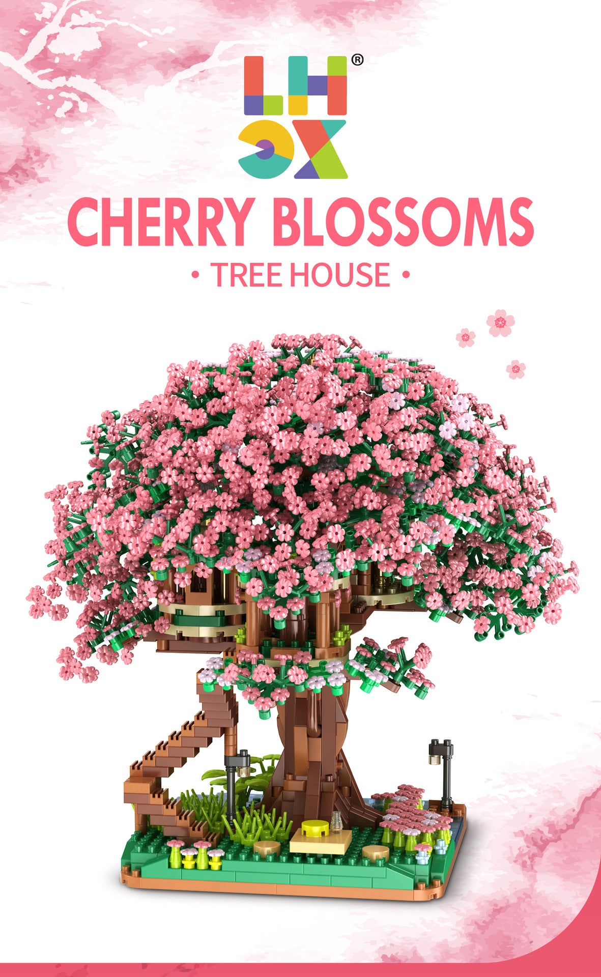 Cross-border TEMU Compatible Lego Sakura Tree House Rainbow Tree Blocks Children's Educational Assembled Toys for Girls Gift