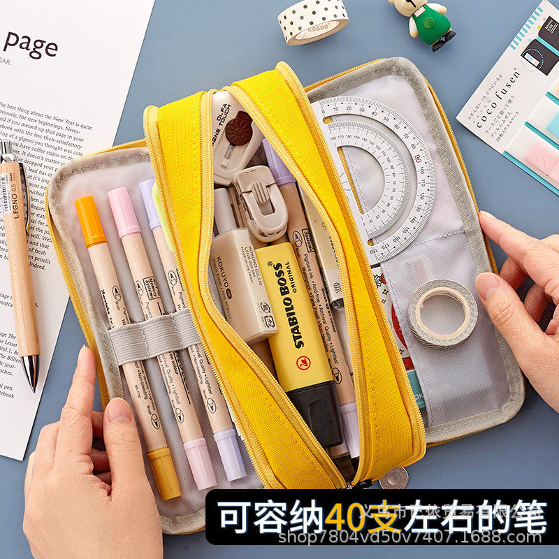 Oxford Cloth Pencil Case with Large Capacity and Multi-Layer Design, Stationery Box for Primary and Secondary School Students, High Aesthetic Value, Simple and Waterproof, Direct from the Source Factory