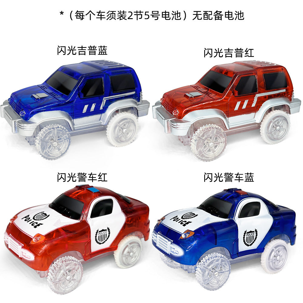 Magnetic track car electric light-emitting jeep police car project small train track accessories children's toys car