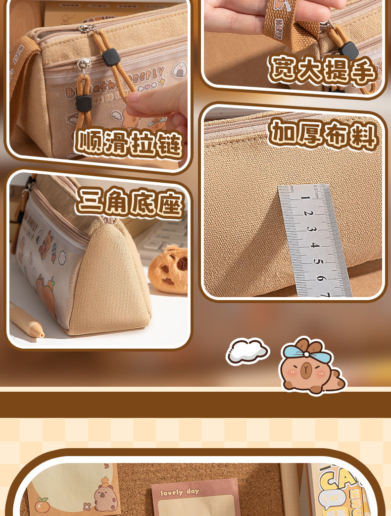 Holiday Kapibara Transparent Pencil Case Large Capacity Stationery Box Student Cartoon Pencil Case New Stationery Bag
