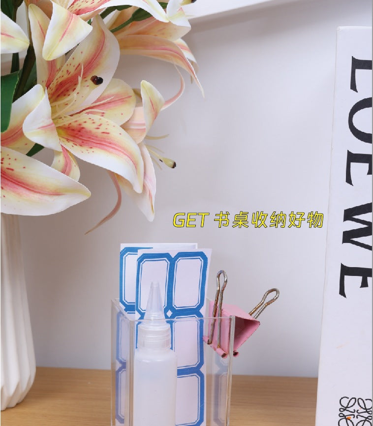 Multifunctional Acrylic Pen Holder Transparent Desktop Storage Box Pen Holder Office Stationery Compartment Storage Box Large Capacity