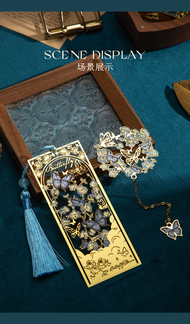Classical Style Butterfly Cut Out Metal Bookmark Tassel Chinese Style Student Reading Gift Gift Literary and Creative Bookmark