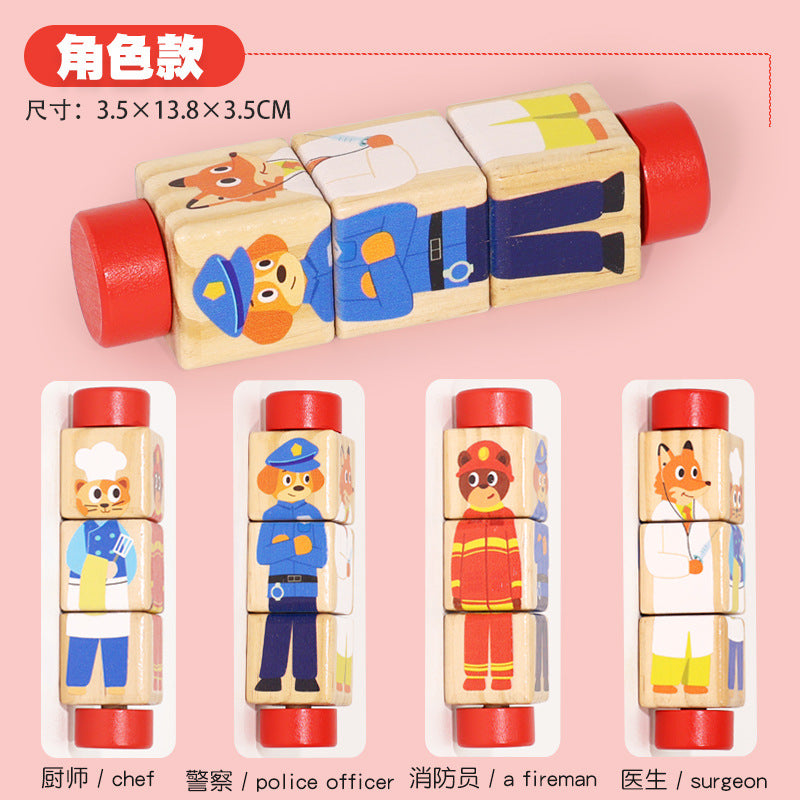 Cecpc Kidsren's Early Education Rotating Building Block Puzzle Baby Animal and Fruit Cognition Wooden Educational Toys for 1-2-3 Years Old