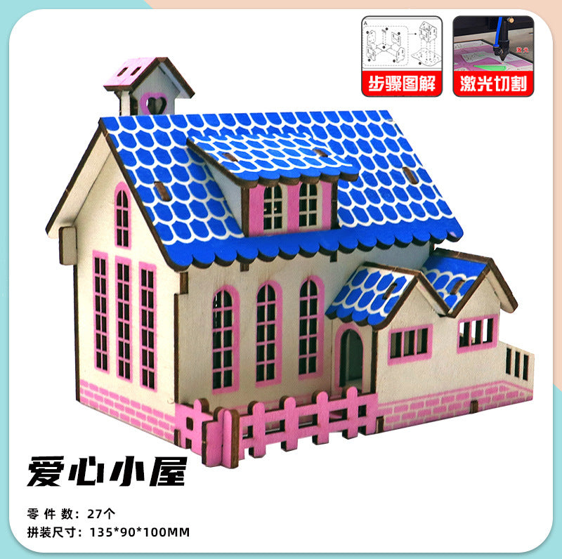 Wooden Reasons Children's Girls Assembled Handmade Ornaments diy Assembled Cabin Model Building Blocks Head Small House Puzzle