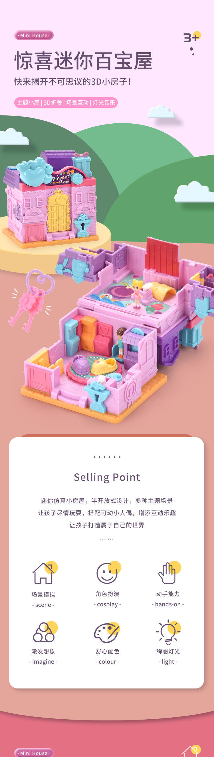 Cross-border Children's Variables Surprise Cabin Girl Simulation Princess Castle Villa Model Doll House Play House Toys