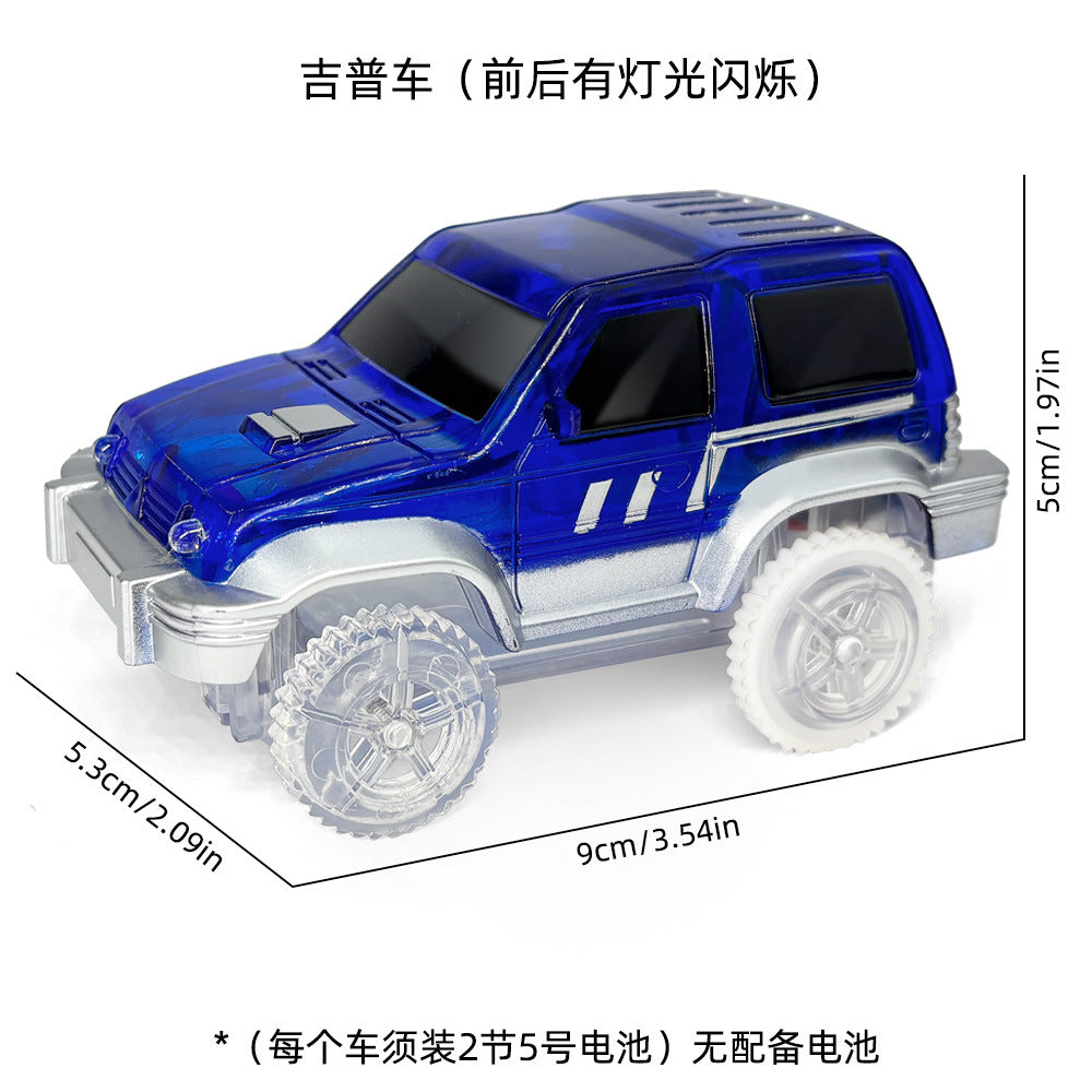 Magnetic track car electric light-emitting jeep police car project small train track accessories children's toys car