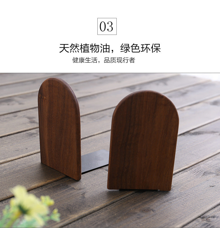 Japanese Style Simple Wooden Book Stand Creative Black Walnut Wood Thickened Bookshelf Bookend Student's Solid Wood Bookend Logo