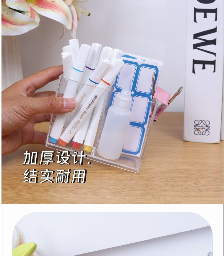 Multifunctional Acrylic Pen Holder Transparent Desktop Storage Box Pen Holder Office Stationery Compartment Storage Box Large Capacity
