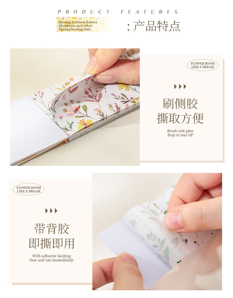 Dream Flower Floral Washi Sticker Book Plant Floral Handbook with Background Decoration Basic Stickers