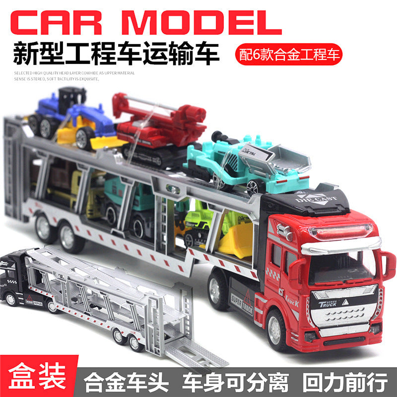 English packaging cross-border children alloy car vehicle trailer fire truck tank excavator pull back toy car