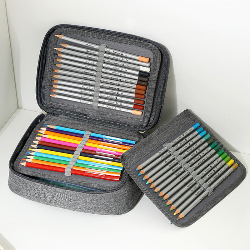 72 Hole Sketch Pen Storage Bag Amazon Hot Student Pencil Bag Three-Layer 24 Hole 48 Hole Pencil Stationery Storage Bag