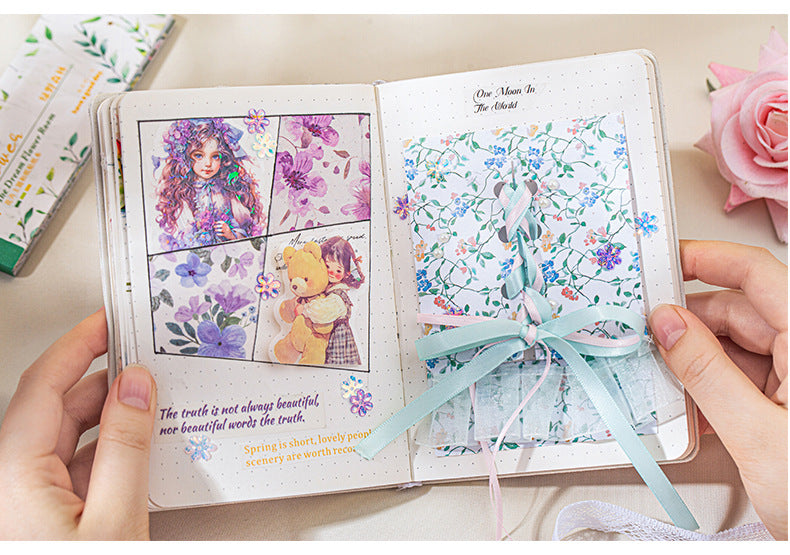 Dream Flower Floral Washi Sticker Book Plant Floral Handbook with Background Decoration Basic Stickers