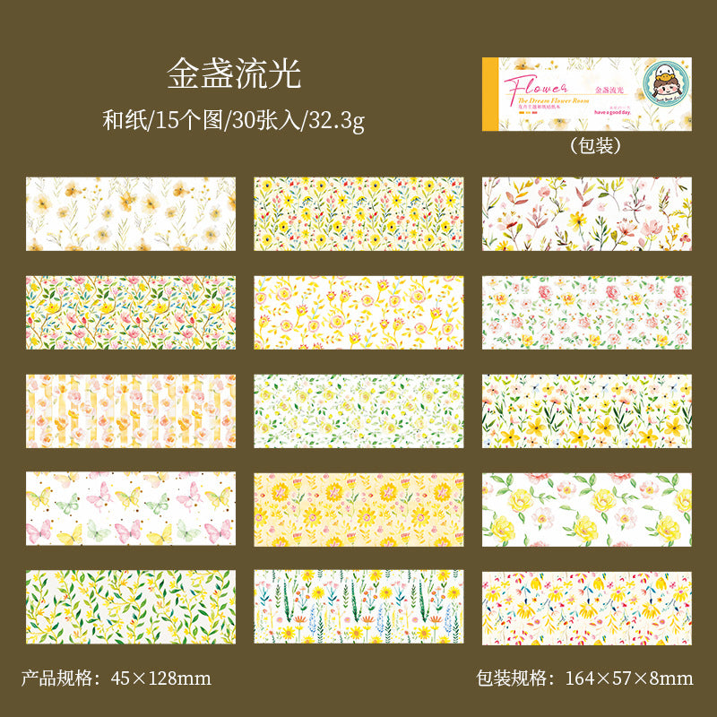 Dream Flower Floral Washi Sticker Book Plant Floral Handbook with Background Decoration Basic Stickers
