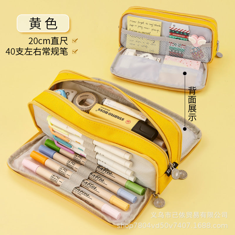 Oxford Cloth Double-Open Pencil Case, Large Capacity Stationery Box, Thickened, Wear-Resistant, Waterproof Pencil Bag for Students, Suitable for Middle and High School Students