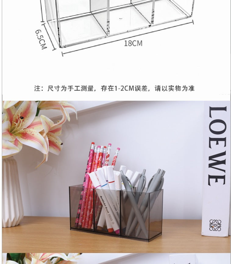 Multifunctional Acrylic Pen Holder Transparent Desktop Storage Box Pen Holder Office Stationery Compartment Storage Box Large Capacity