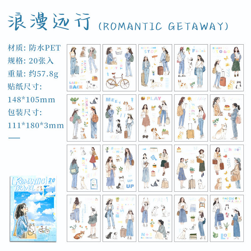 ZABC cross-border die-cut PET sticker book chasing ordinary series 20 characters life hand account collage stickers