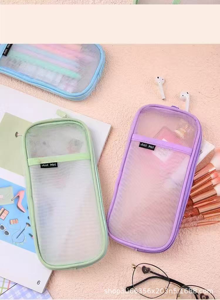 New Mesh Student Pencil Bag Transparent Simple Large-Capacity Stationery Bag Exam-Specific Student Pencil Bag Stationery Box