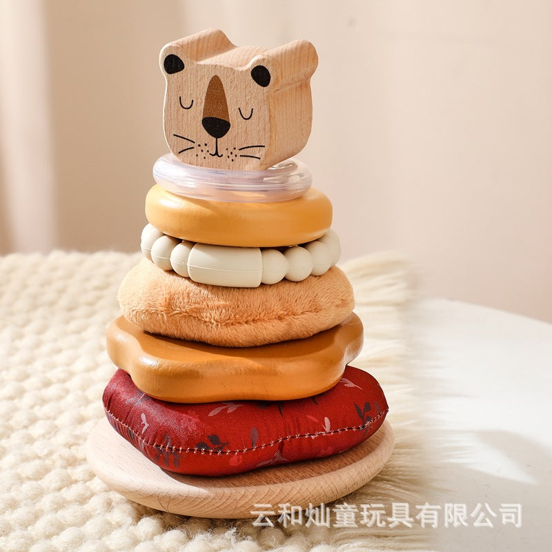 Amazon Baby Early Education Educational Lion Set Pillar Toy Wooden Toddler's Hands-on Brain Stacking Shape Building Blocks